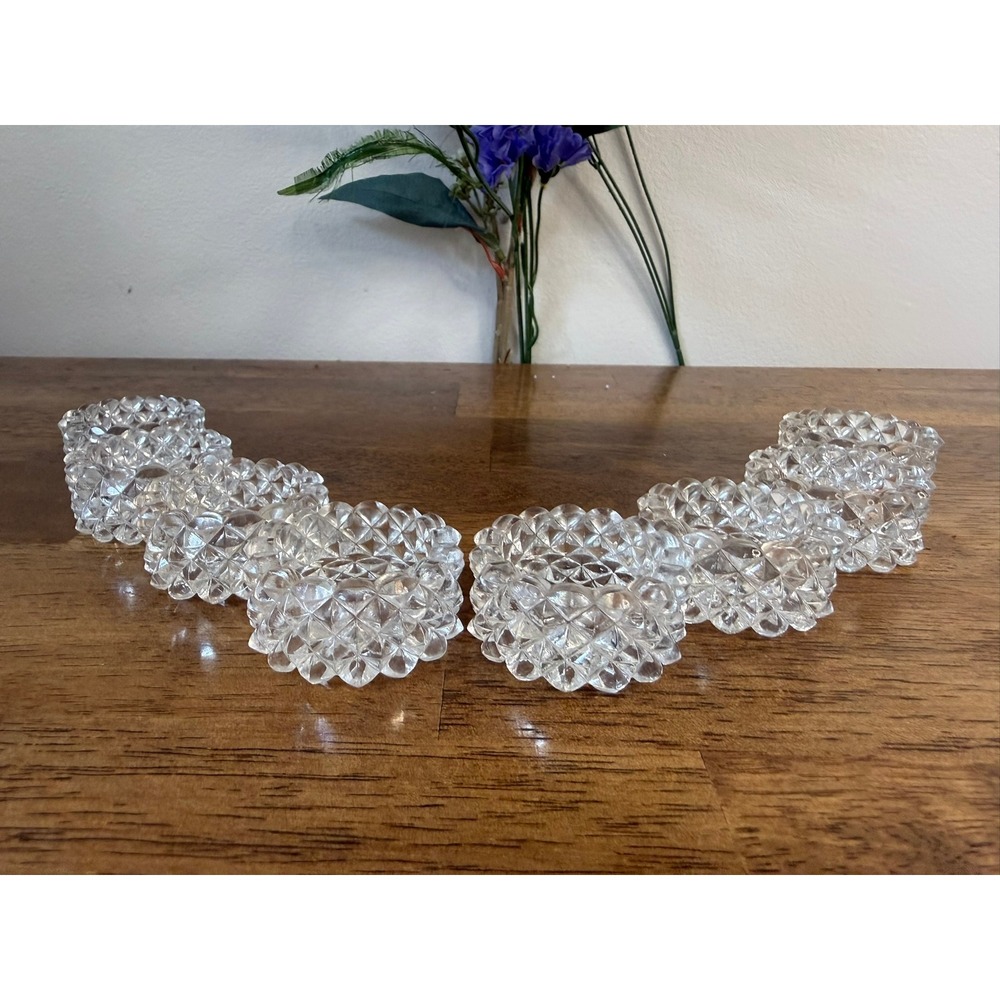 Vintage Pressed Glass Salt Cellars Set 8 Clear Diamond Point Open Salts Retro